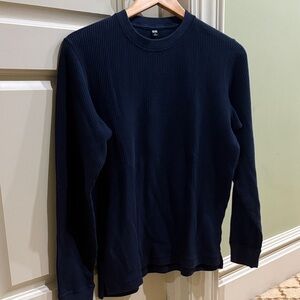 Uniqlo Navy Blue Waffle Knit Crew Neck Long Sleeve Shirt S
